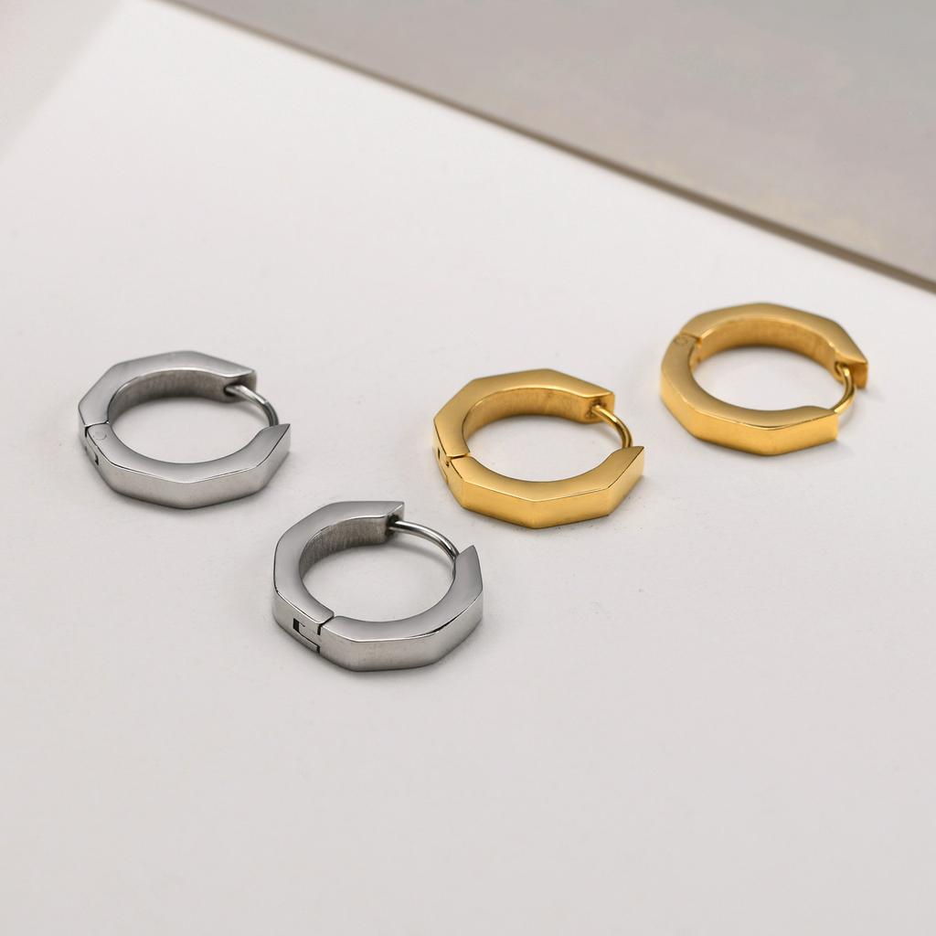 Geometric Octagon Hoop Earrings for Men, Hexagon Hoops, Stainless Steel Honeycomb Hoops Minimalist Earrings Men Jewelry