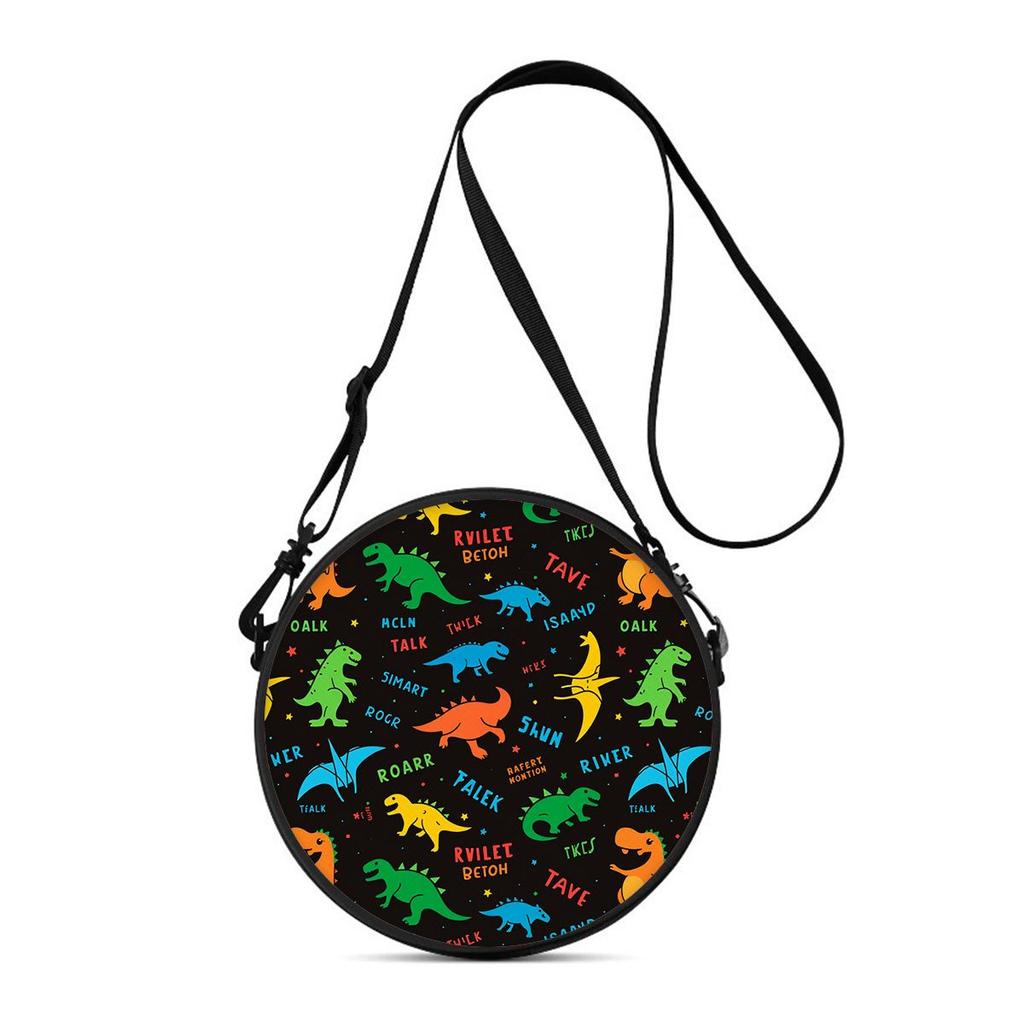 Dinosaur Print Round Shoulder Bag Casual Messenger Bag for Woman Best Gifts 2D Flat Casual Daily Crossbody Bag