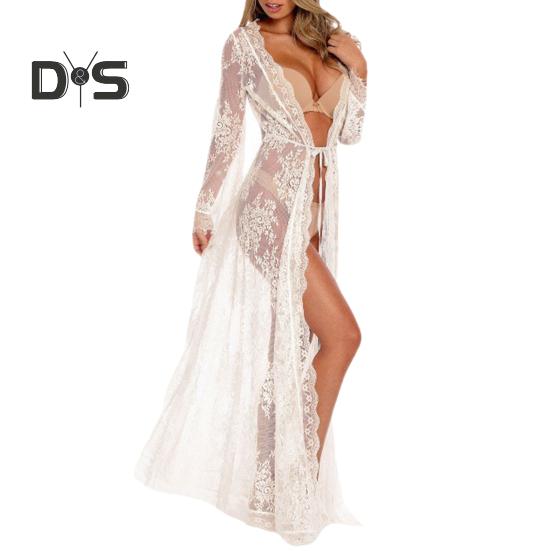 Bikini Cardigan Long Sleeve Lace-up Open Front Lace Dress Sexy Vacation Blouse Beach Pool Hot Spring Cover-Up