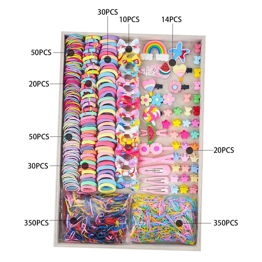 780-1800Pcs Girls Colorful Hair Bands Set Nylon Elastic Rubber Band Satin Children Ponytail Holder Kids Styling Tools