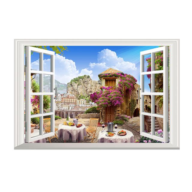 

3D поддельное окно, пейзажная живопись, постеры и принты, современное настенное искусство, холст, картина для декора гостиной, фреска, безрамное 40x60cm