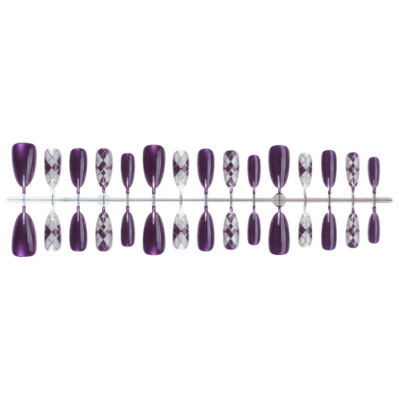 Purple Geometric Almond-Shaped Wearable Nails – 30 Detachable Pieces