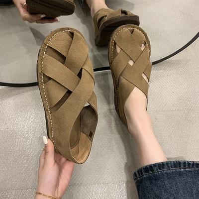 Fashion Ladies Shoes 2025 New BaoTou Women's Sandals Casual Sandals Women Summer Retro Hollow Shoes Woman Slip-on Flat Sandalias Mujer