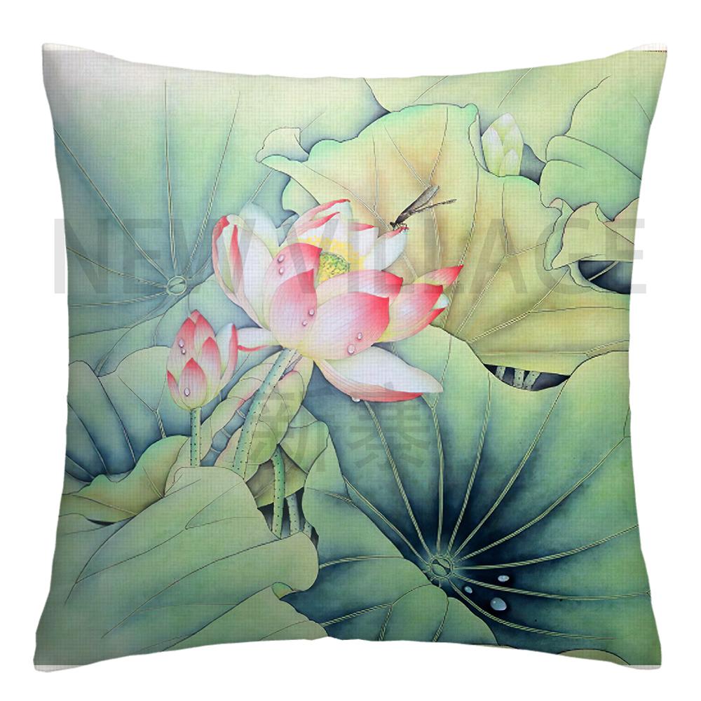 Lotus carp linen Doublesided Printed pillow cover Short plush Suitable living rooms bedrooms sofas throw cushion cover