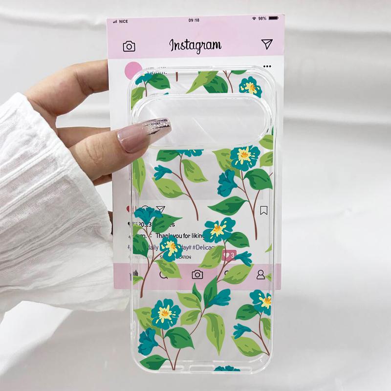 

Retro Blue Leaf Pink Rose Flower Clear Phone Case For Google Pixel 10 Pro XL 9Pro XL 5G 7 8 9 Pro 8A Floral Soft TPU Cover Shell Google Pixel 6