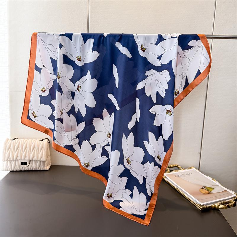 National Style Elegant And Versatile Satin Imitation Silk Printing Square Scarf Silk Scarf Shawl Headscarf Neck Protection Scarf