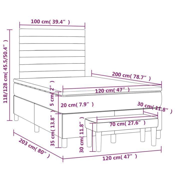 3136664 vidaXL Lit à sommier tapissier avec matelas Marron foncé 120x200 cm
