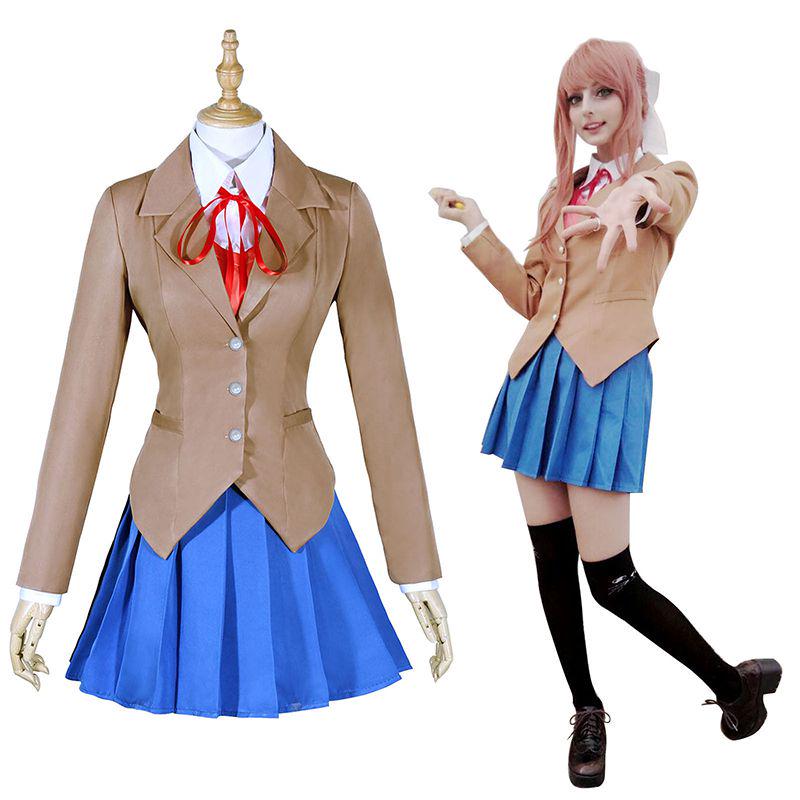 Sayori Yuri Natsuki Monika Prachtige Schooluniform Jurk Cosplay Kostuum Volledige Set