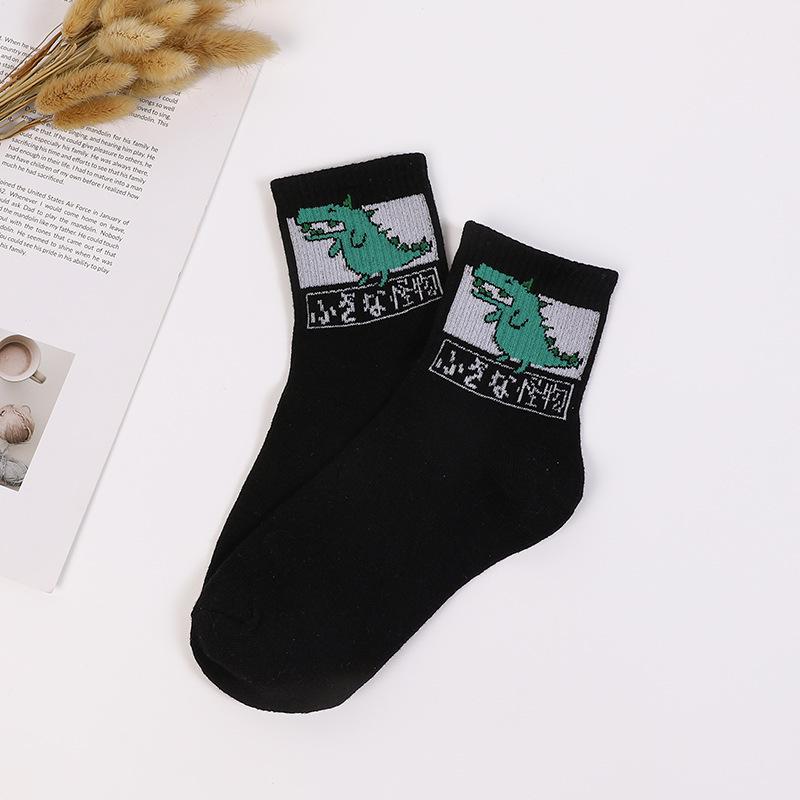

Neue Mode Frühling Frauen Mädchen Hip Hop Lange Baumwolle Socken Lustige Мультфильм Динозавр Japanischen Charaktere Hohe Qualität Calcetines чёрный