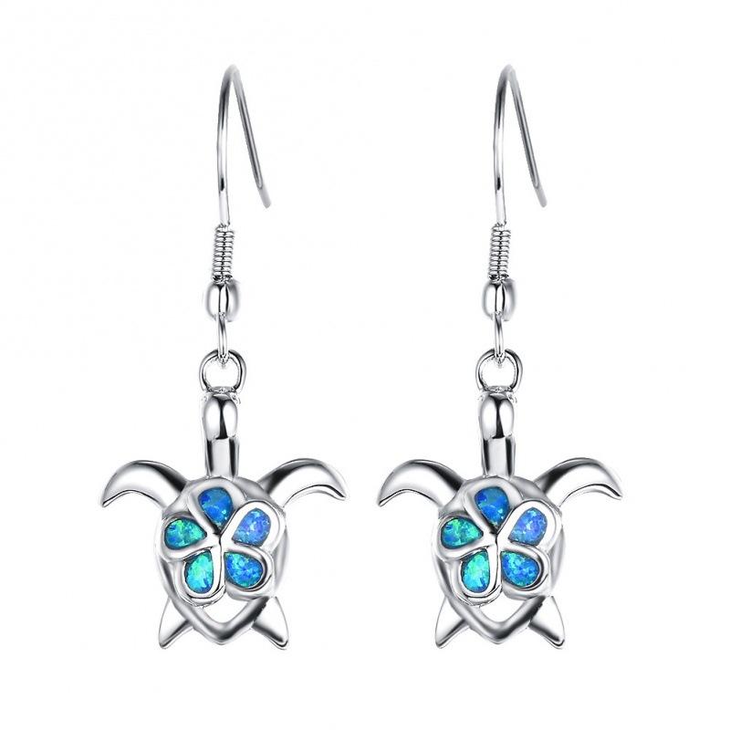 Popular wish blue Orbo flower-shaped turtle earrings European and American style fashionable and versatile personalized jewelry