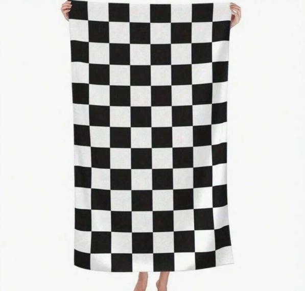 Asciugamano da Spiaggia Grande Oversize Asciugatura Rapida Donna Uomo Amichevole Scacchi Bianco Nero Assorbente Morbido Microfibra Asciugamano da Bagno Asciugamano da Spiaggia