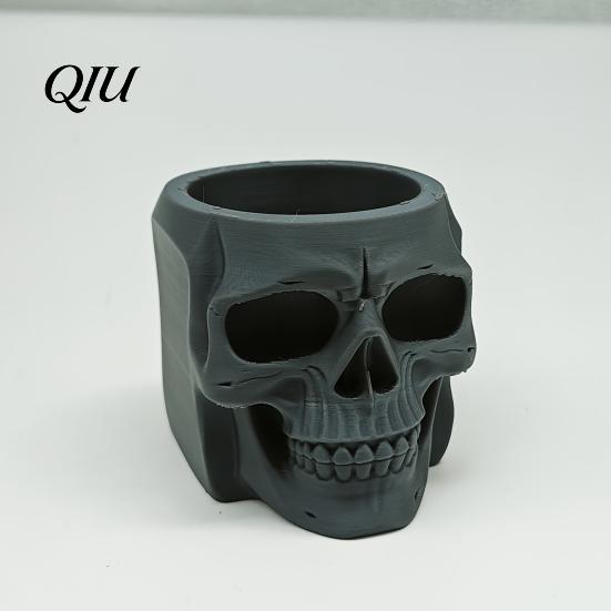 Small Sundries Storage Container Skull Shape Pen Holder, Large Capacity Desktop Organizer, Matte Personalized Dark Office Decor Finish PLA Cup