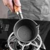 Non Stick Cooking Saucepan with Pour Spout Butter Melt Pot Wooden Handle Cast Iron Skillet for Pouring Oil Milk
