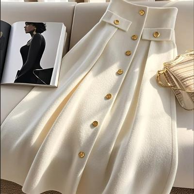 Weißer gestrickter Sliming A-Linien-Rock mit hoher Taille für Damen Herbst/Winter Leichter, luxuriöser, eleganter High-End-Maxirock für Pendler