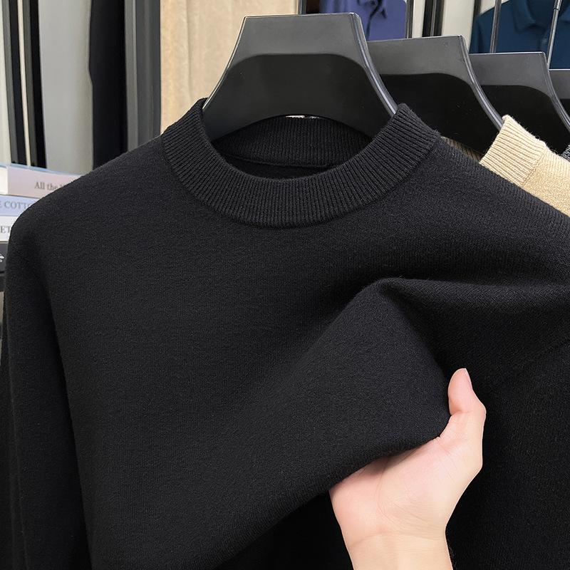 Men's Thickened Knit Sweater - Anti-Pilling Solid Color Half-High Collar Pullover for Autumn and Winter