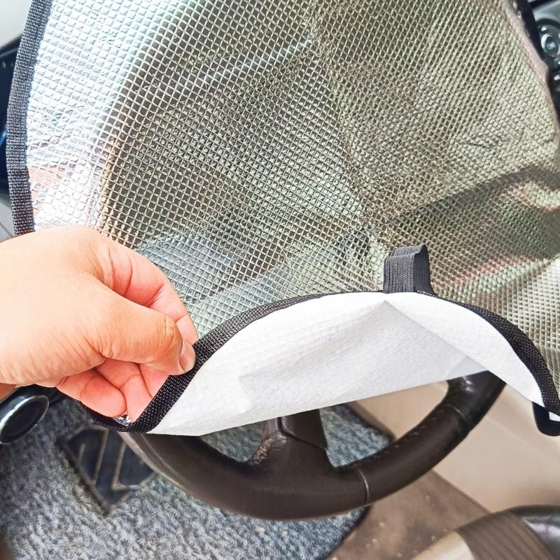 Steering Wheel Sun Shade Cover, Steering Wheel Sun Block AntiHeat Aluminum Foil Foldable Cover, 18.5''x16''