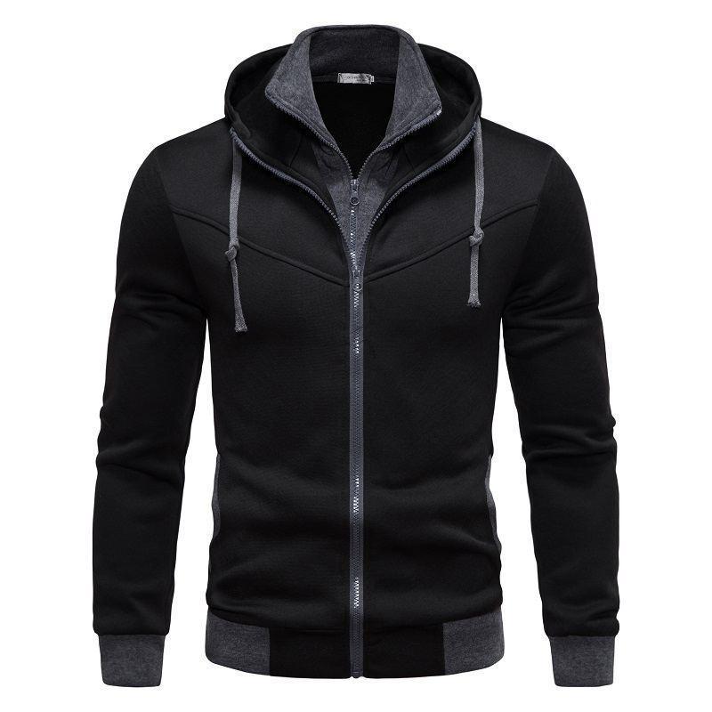 2025 Men's Fashionable Casual Two-Piece Slim-Fit Contrasting Color Hooded Cardigan Jacket