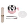 Stainless Steel Noodle Bowl Set Food Storage Container Portable Soup Snack Bowl with Lid(Pink Tableware )