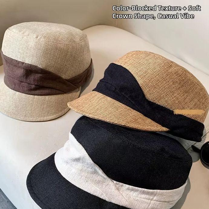 Linen Cotton Equestrian Cap Stylish Pleated Breathable Flat-Top Baseball Cap Women Soft, Breathable Durable Beret