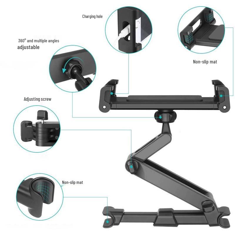 Universal Car Headrest Tablet & Phone Holder: Retractable, Foldable, Rear-Seat Mount