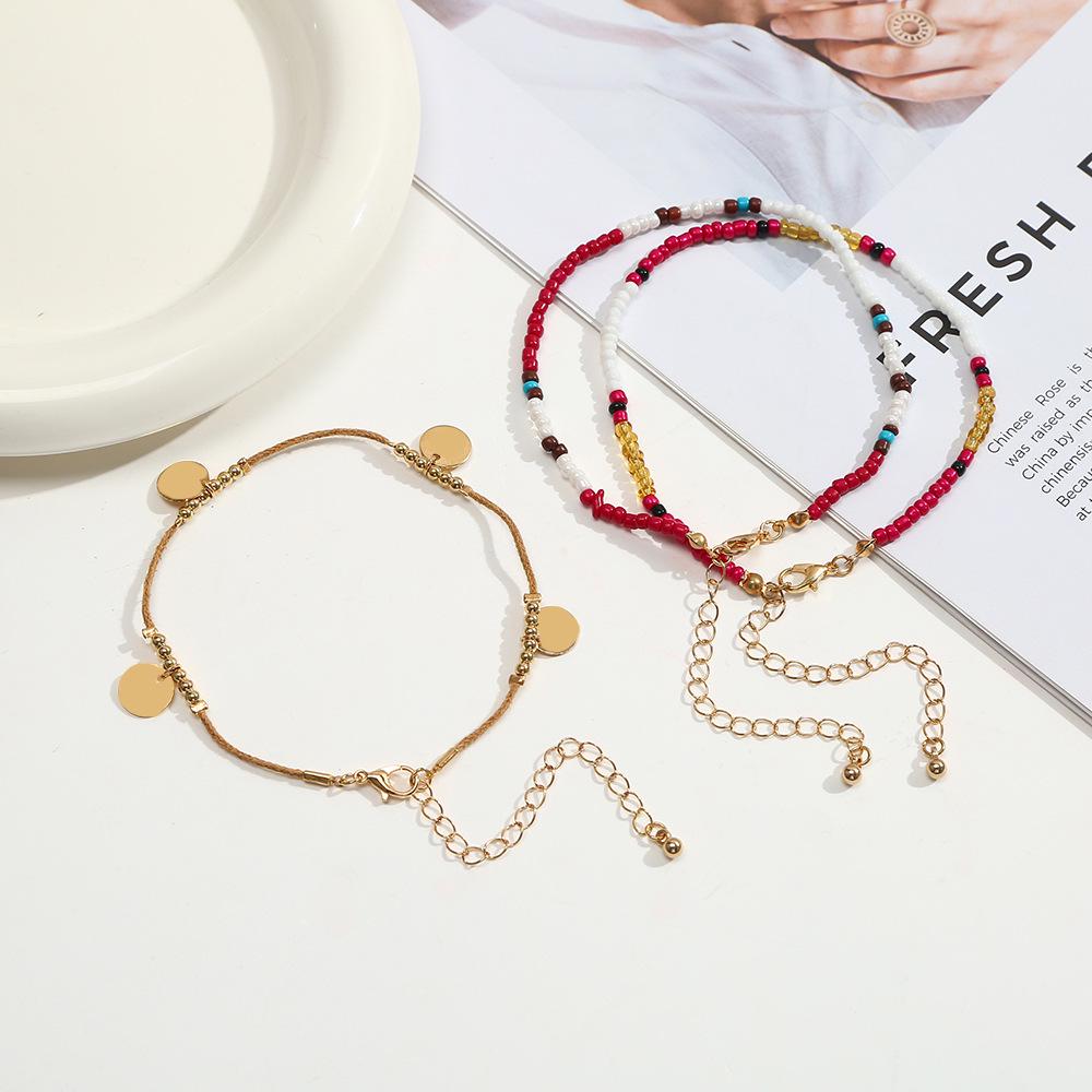 European Bohemian Multi-Color Beaded Layered Pendant Anklet