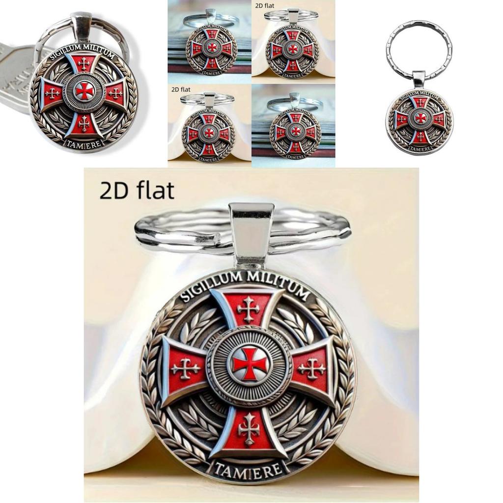 Red Cross Knight Vintage Round Alloy Key Holder For Party And Holiday Gifts