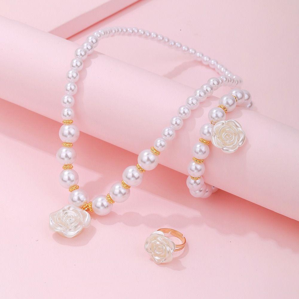 Flower Charm Pearl Elastics Bracelet Acrylic Necklace Bracelet Ring Gifts