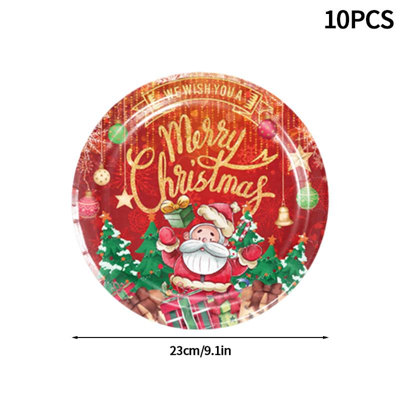 2025 Christmas Party Disposable Tableware Santa Claus Pattern Paper Plates Cups Christmas Tree Napkin Merry Christmas Supplies