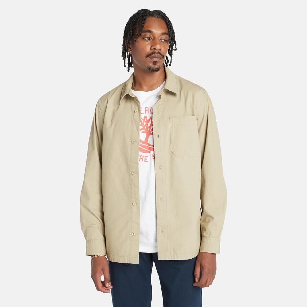 Timberland Long Sleeve Ripstop Light Brown Size M Men's Overshirt, Nubuck, (TB0A5QX2DH41)