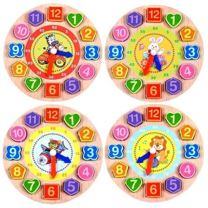Simingyou 4 Modele Puzzle 1 Bucată Animal Desene Animate Jucărie Educativă Ceas Digital din Lemn pentru Copii
