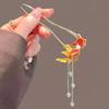 U Shape Chinese Style Red Fish Hair Sticks for Women Tassel Beads Hairpin Hanfu Wedding Glitter Jewelry Hair Accessories