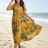 Women Casual Loose Bohemian Floral Dress Short Sleeve Long Maxi Summer Beach Swing Dress