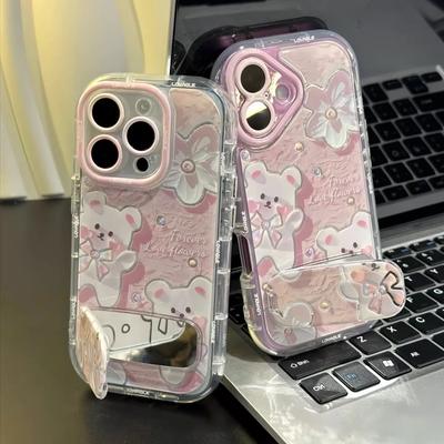 Oil Painting Bear for Apple 17 Feather Cream Phone Case for IPhone 16 Promax Cartoon 15/14 Pcs