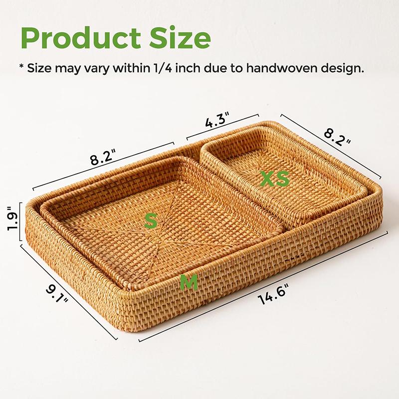 Handcraft Rattan Serving Tray, Wicker Storage and Organizing Baskets, Woven Tray for Home Decor, Bathroom, Kitchen Counter