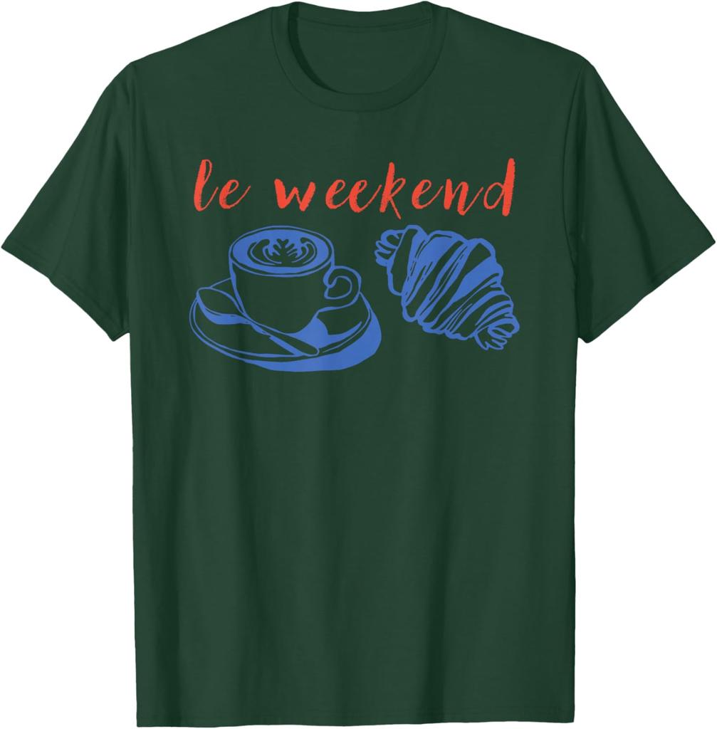 Le Weekend Coffee Croissant Graphic Tee Relaxing Casual Short Sleeve TShirt