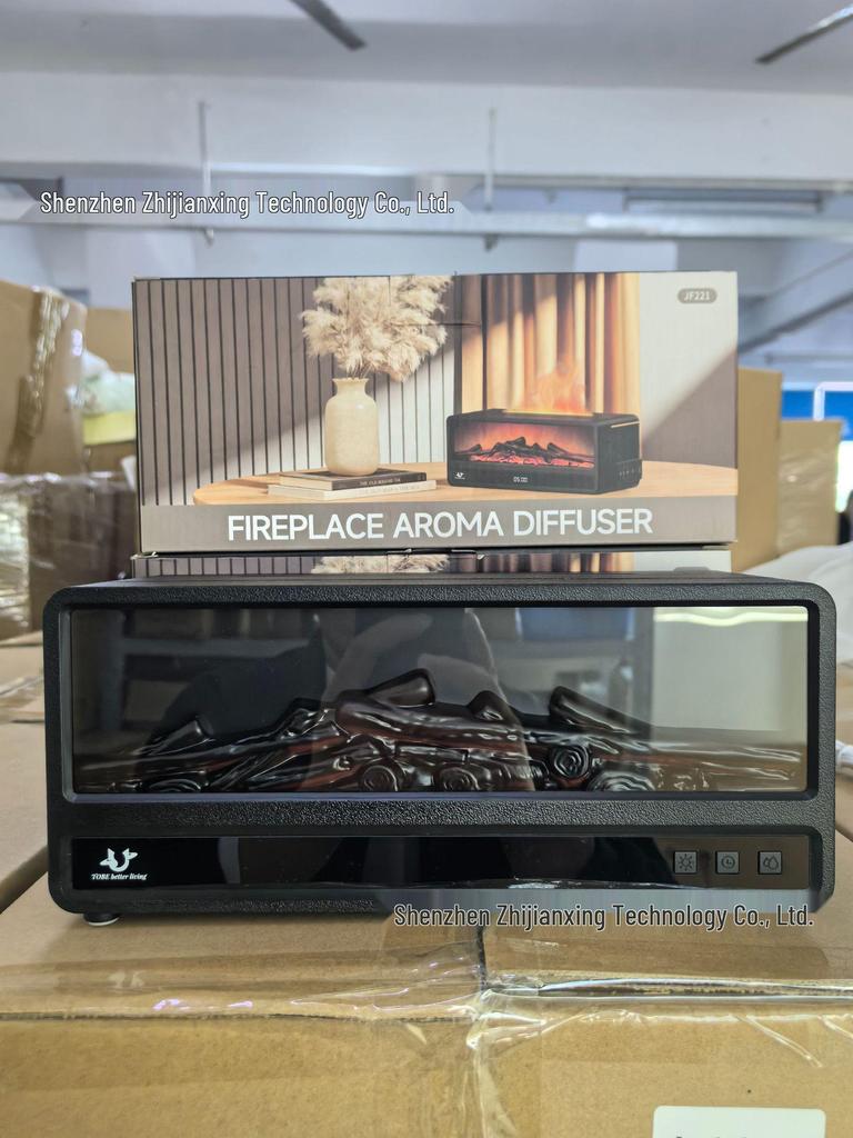 Remote-Controlled Retro Fireplace Aroma Diffuser with Seven-Color Flame and Humidifier