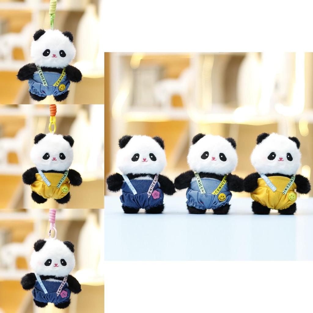 Panda Plush Toy Overalls Keychain Cute Animal Face Decor For Girls And Boys
