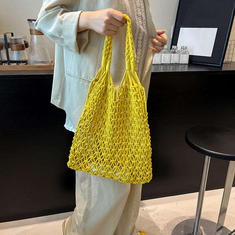 and-Woven Bag Women Handmade Hollow Handbag Female Shoulder Bag Big Capacity Summer Casual Travel Beach Tote Purse