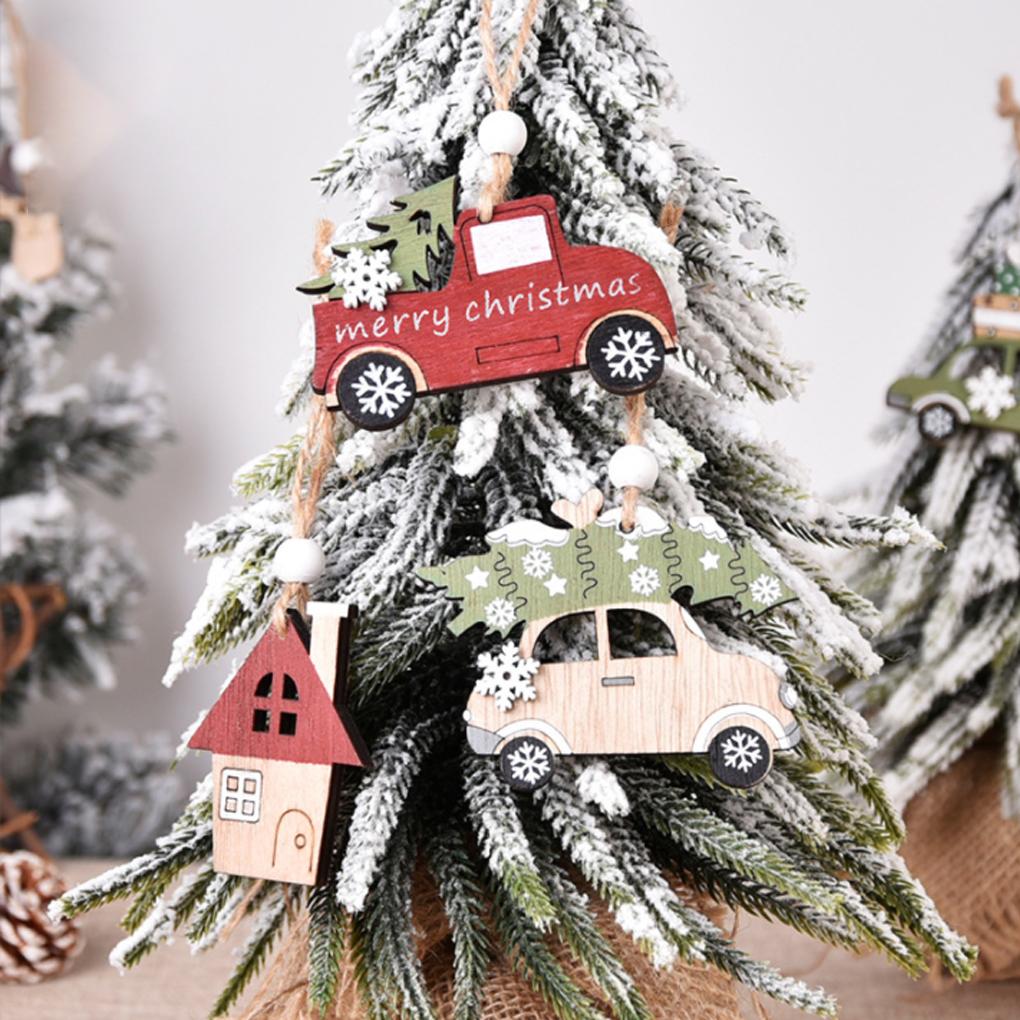 3 Pieces Christmas Tree Ornaments Home Holiday Pendants Indoor Outdoor Wood DIY Xmas Pendant Festival Adornment Accessory