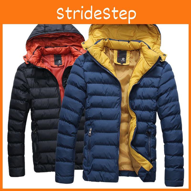 Men's Winter Warm Hooded Thick Padded Jacket With Stylish Stand Collar And Zipper Pockets