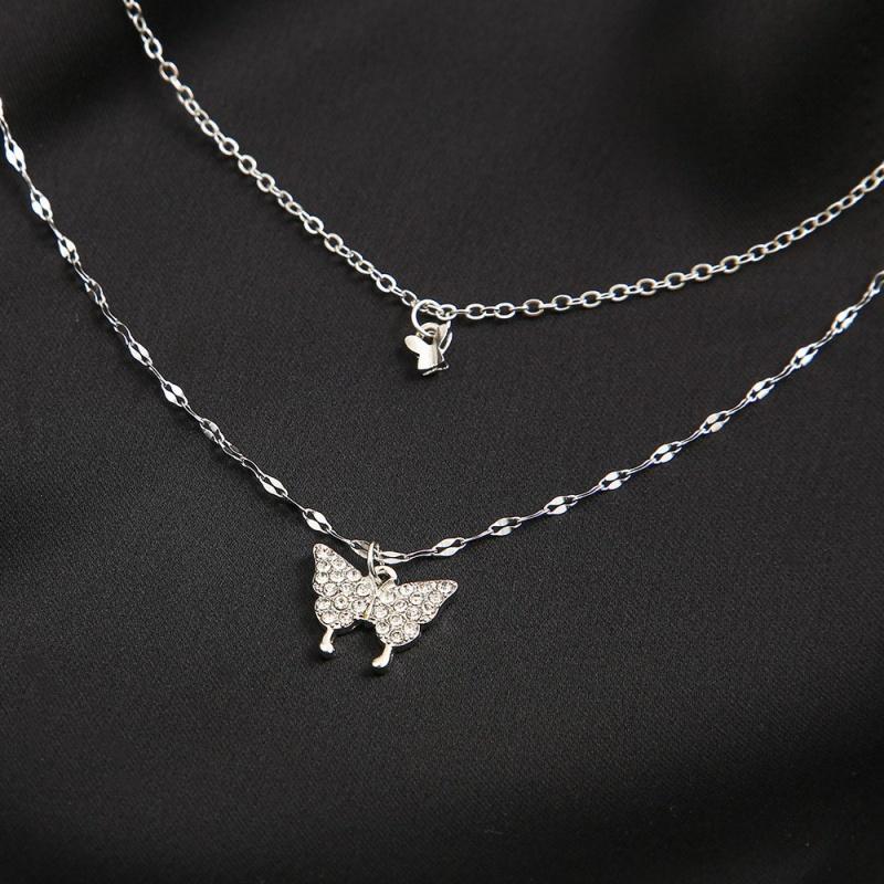 Punk Girl Necklace Temperament Wild Net Red Niche Butterfly Crystal Double Necklace Women's Naszyjnik