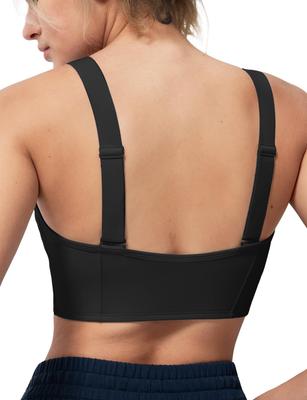 Yvette Sports Integrated Cross Plus Size Black Women's Bra, No-Slip, Front-Opening, Cup, Wireless, Breathable, Back, U-Back, Fitness, Gym, Sizes,