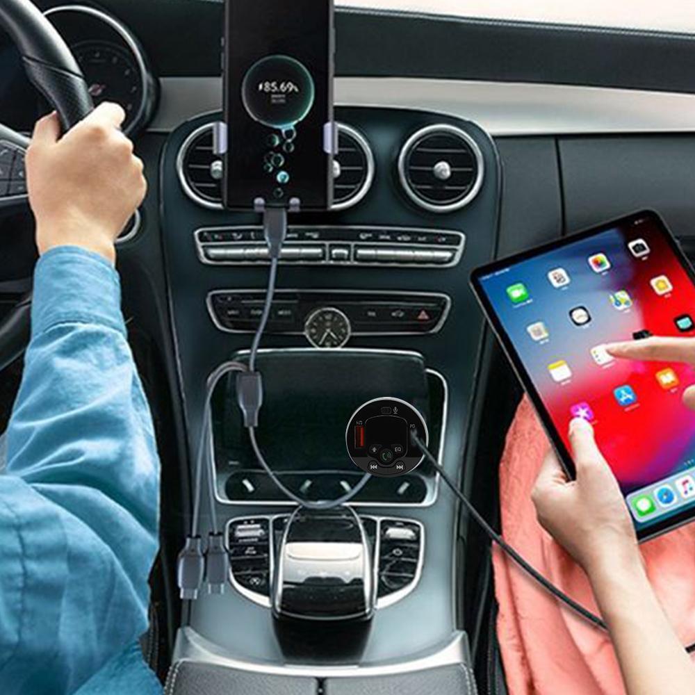 Auto Bluetooth 5.0 FM Transmitter MP3 Modulator Player Freisprecheinrichtung Audio Receiver 3.1A Bluetooth Auto Ladegerät Mit 3 Kabel für IPhone Huawei Xiaomi