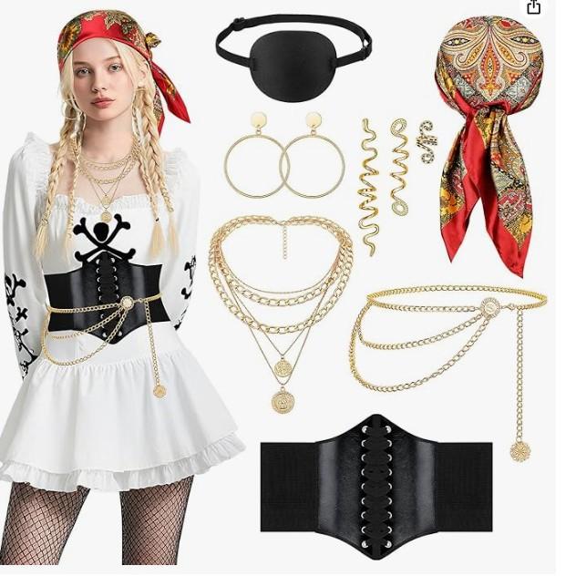 Ball Dress Up Set Cosplay Pirate Dress Up Accessories Headscarf Belt Necklace Bracelet Set Holiday Party Decoration Props