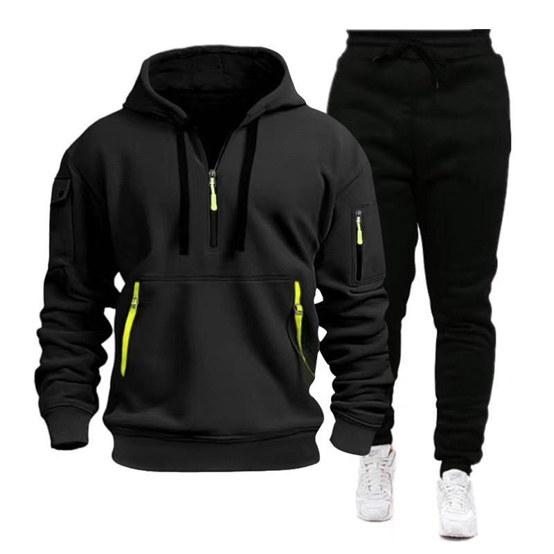 2024 Autumn/Winter Sports Sweatshirt Set for Men, Multi-Pocket Zipper Hoodie, Sportswear Set, Sweatpants Plain Board