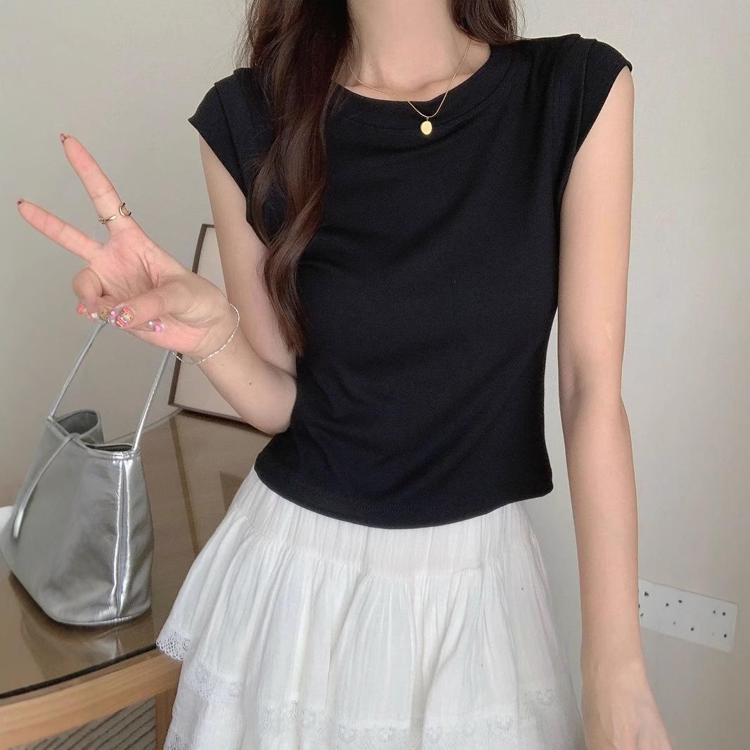 

New Summer Round Neck Feifei Sleeve T-shirt Women s Design Niche Slim Fit Versatile Sleeveless Solid Color Top XL