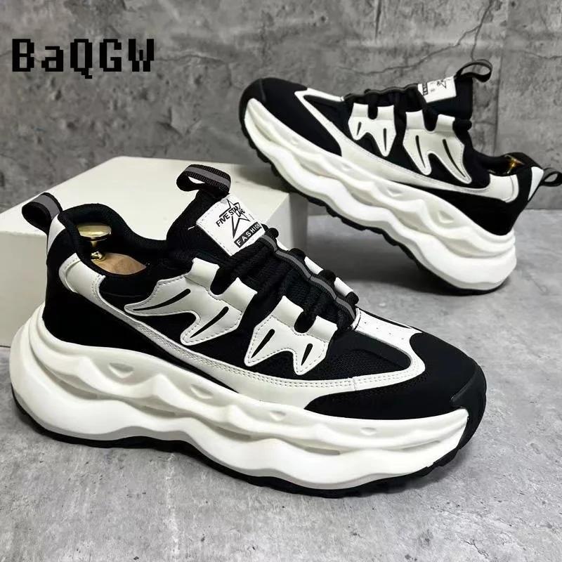 Chunky Sneaker Men Designer Air Cushion Board Shoes Fashion Casual Genuine Leather Cowhide Upper Height Increased Platform Shoes