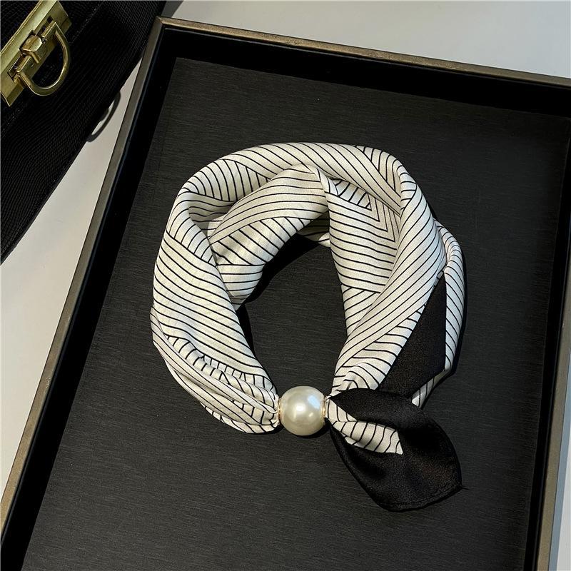 Thin Pearl Necklace with Magnetic Clasp, Lazy-style Silk Scarf, Women's Pendant Scarf, Collarbone Chain