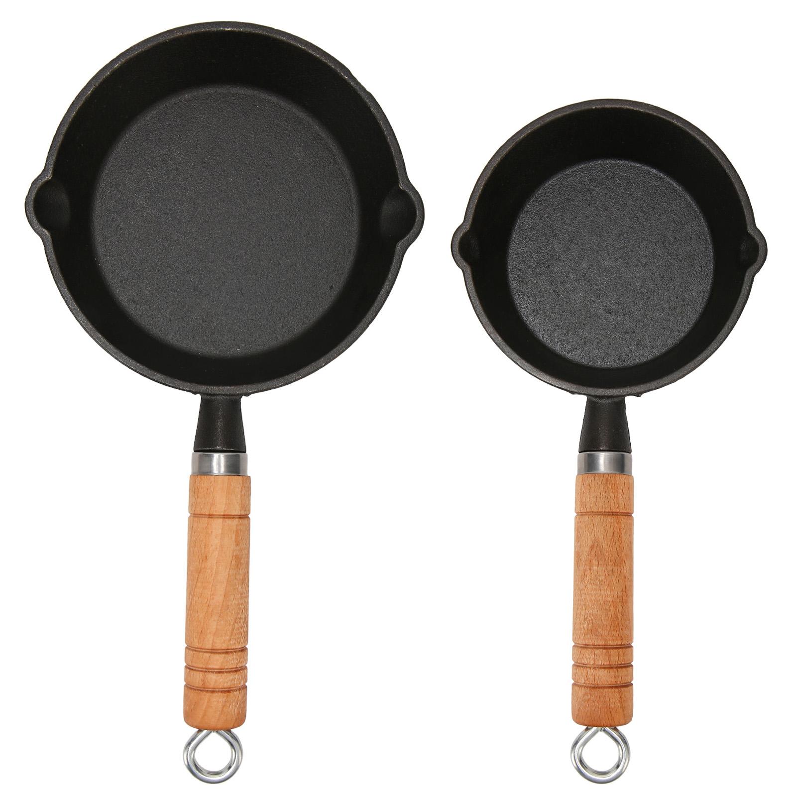 Frying Pan Wooden Handle Stain Resistant Drip Spouts Cast Iron Skillet Pan for Restaurants