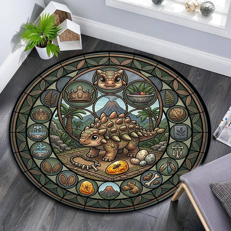 Ankylosaurus Glass Round Area Rug Under Office Chairs Bedroom Living Room Home Decor